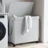 vidaXL Kôš na bielizeň s kolieskami Biely 60x35x60,5 cm Náhľad obrázku produktu 2