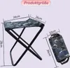 A folded and unfolded camping stool with dimensions indicated by text overlays. Produktbild-Vorschau