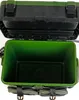 An open fishing tackle box with a green interior and black exterior. Produktbild-Vorschau
