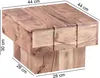 A wooden cube-shaped side table with dimensions indicated. Náhled obrázku produktu