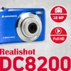 A blue digital camera is shown with marketing text and icons. Anteprima dell’immagine prodotto