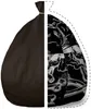 A split image showing a black bean bag on the left and a detailed graphic design on the right. Podgląd zdjęcia produktu