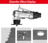 A collage showing a pneumatic chamfering tool and close-ups of its effects on metal. Náhled obrázku produktu