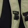 A close-up view of the back straps of a backpack, showing the brand logo and buckle. Produktbild-Vorschau