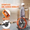 A man in a warehouse setting is holding an industrial fan. The image highlights features of the fan. Podgląd zdjęcia produktu