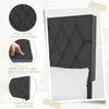 Collage of images showcasing a black leather headboard with tufted details, close-ups of the material, and a white pillow. Produktbild-Vorschau
