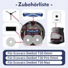 An exploded view diagram showing the accessories for a robot vacuum cleaner, with labels indicating compatibility with specific Ecovacs Deebot models. Produktbild-Vorschau