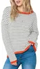 Frauen gestreiften Pullover Baumwolle Rundhalsausschnitt Produktbild-Vorschau 2