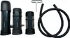 Three black cylindrical objects of varying sizes, a metal tool, and a black hose are arranged on a white background. Náhľad obrázku produktu