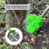 A close-up shot of a green grass trimmer head with a saw blade attached, positioned next to the base of a tree. A smaller inset image shows the saw blade in detail. The scene is outdoors with grass and fallen leaves on the ground. Produktbild-Vorschau