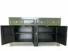 An open green sideboard with black interior and drawers. Voir les images du produit
