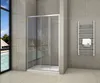 A modern bathroom with a glass shower enclosure, tiled walls, and a heated towel rack. Produktbild-Vorschau
