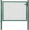 A green metal garden gate with a wire mesh infill, shown in a studio setting against a white background. Produktbild-Vorschau