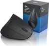 A black vertical mouse and its packaging are displayed on a white reflective surface. Produktbild-Vorschau