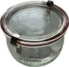 A clear glass jar with a red rubber seal and silver metal clips, closed with a glass lid. Produktbild-Vorschau