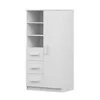 A white children's bookshelf with three drawers and one door, shown against a white background. Náhľad obrázku produktu