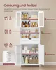 A white bathroom cabinet with various toiletries and bathroom supplies displayed on its shelves. Produktbild-Vorschau
