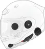 A diagram of a white helmet with black communication system components attached. Náhled obrázku produktu