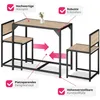A 3-piece industrial-style dining set with a table and two stools, presented with feature callouts. Náhled obrázku produktu