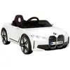 A white electric toy car with a black interior and steering wheel, shown from a front-diagonal angle on a white background. Produktbild-Vorschau