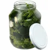 A glass jar filled with pickles and dill, with its white lid placed next to it. Anteprima dell’immagine prodotto