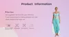 A woman models an Arabian princess costume against a gradient background with product information and care symbols. Produktbild-Vorschau