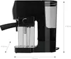 Side view of a black espresso machine with dimensions indicated. Produktbild-Vorschau