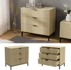 A collage of a wooden dresser with three drawers, shown from different angles and in a room setting. Náhled obrázku produktu