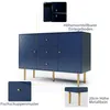 A navy blue sideboard with gold accents, featuring close-up views of its design elements and text highlighting its features. Anteprima dell’immagine prodotto