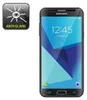A Samsung Galaxy J7 2017 smartphone with an anti-glare screen protector applied, shown next to a graphic indicating the anti-glare feature. Produktbild-Vorschau