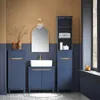 SoBuy Badezimmer-Hochschrank BZR112-B in Dunkelblau mit goldfarbenen Akzenten im skandinavischen Badezimmer Podgląd zdjęcia produktu