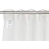 A close-up view of a white shower curtain hanging from a metal rod. Produktbild-Vorschau