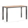 A product shot of a rectangular table with a wooden top and a woven base, with dimensions indicated. Produktbild-Vorschau