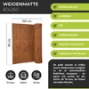 A product image showcasing a rolled-up willow mat with text and icons highlighting its features and uses. Produktbild-Vorschau