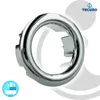 A chrome-plated overflow cover ring for a sink, shown against a white and light gray background. Produktbild-Vorschau