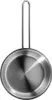 A top-down view of a stainless steel saucepan with a handle, isolated on a white background. Produktbild-Vorschau
