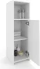 A white cabinet with its door open, showing shelves with towels, bottles, and a bowl. Náhled obrázku produktu