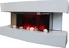A white electric fireplace with a glass front showing red flames and decorative stones. Náhled obrázku produktu
