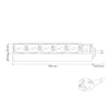 A technical drawing of a white power strip with dimensions indicated. Anteprima dell’immagine prodotto