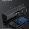 A black portable speaker is shown connected to a smartphone, with dimensions and feature icons displayed. Produktbild-Vorschau