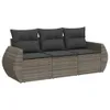 A three-seater outdoor sofa with dark gray cushions, made of gray poly rattan. Náhled obrázku produktu