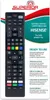 A product image of a universal remote control for Hisense TVs, displayed on a white and light gray background with promotional text. Náhľad obrázku produktu
