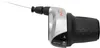 A silver and black bicycle gear shifter with a cable attached, isolated on a white background. Produktbild-Vorschau