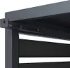 A close-up view of the corner of a dark gray structure, possibly a heat pump enclosure, showing metal framing and slats. Produktbild-Vorschau