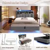 A collage of images showcasing a bed with LED lighting, its features, and its design. Produktbild-Vorschau