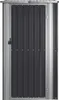 A full-front view of a dark grey corrugated metal shed with a silver frame and a single door. Produktbild-Vorschau