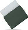 A laptop is partially inserted into a green laptop sleeve. Voir les images du produit
