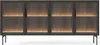 A modern sideboard with four doors and glass fronts, illuminated by warm LED lights. Voir les images du produit