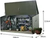 A metal storage box for garden tools and bicycles, with dimensions indicated. Náhľad obrázku produktu