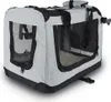 A light gray and black fabric pet carrier is shown from a slightly elevated, diagonal angle. Produktbild-Vorschau